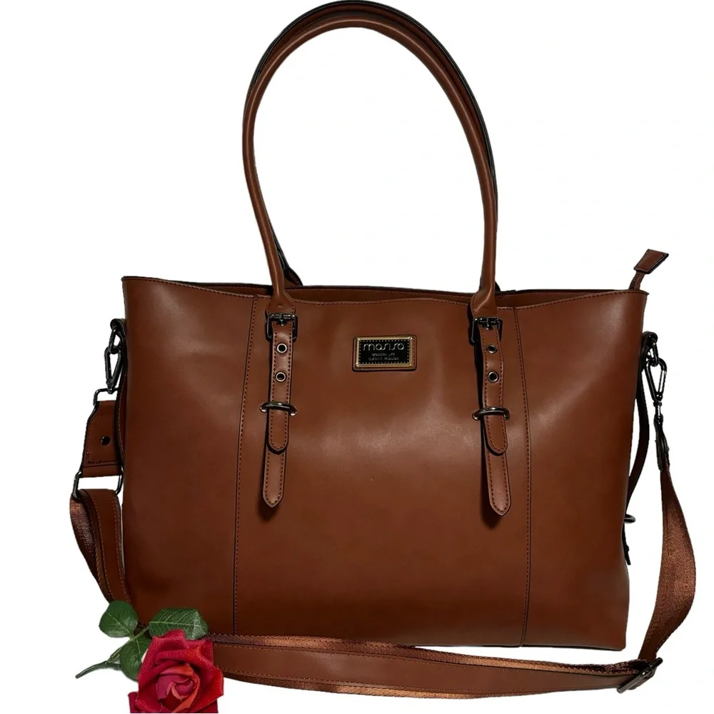 MOSISO Cognac 17” Laptop bag portfolio case satchel PU Leather CB Bag corpcore